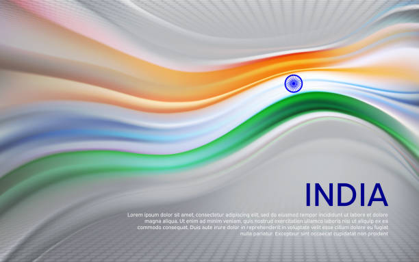 인도 플래그 배경. 인도 국기, 비즈니스 소책자의 색상에 빛의 모양이 흐려져 있습니다. 주 배너, 인도 포스터, 애국 표지, 전단지. 벡터 삼색 디자인 - india new delhi indian culture pattern stock illustrations