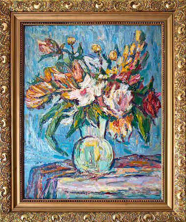 Still Life with Flowers in a Vase. Oil painting