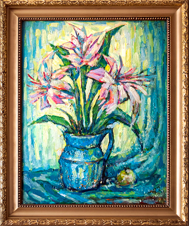 Still Life with Flowers in a Vase. Oil painting