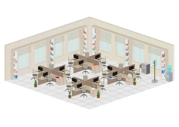 Vector illustration of Open Office Isometric Perspective Vector Illustration
