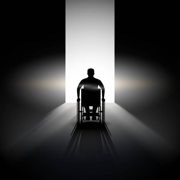 licht am ende des tunnels und behinderte - men chair wheelchair sport stock-grafiken, -clipart, -cartoons und -symbole