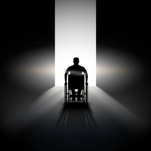 światło na końcu tunelu i osoby niepełnosprawne - men chair wheelchair sport stock illustrations