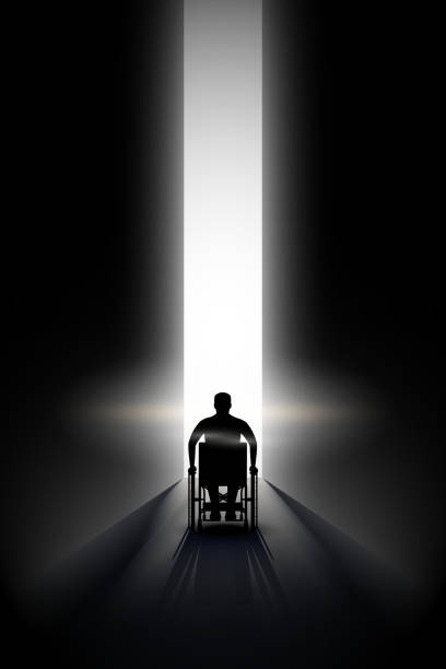 licht am ende des tunnels und behinderte - men chair wheelchair sport stock-grafiken, -clipart, -cartoons und -symbole