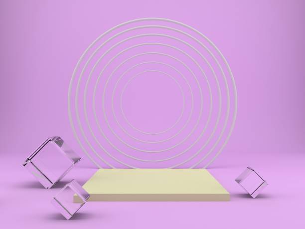 istock 3d rendering studio with geometric shapes, podium on the floor. Platforms for product presentation. 1272371356