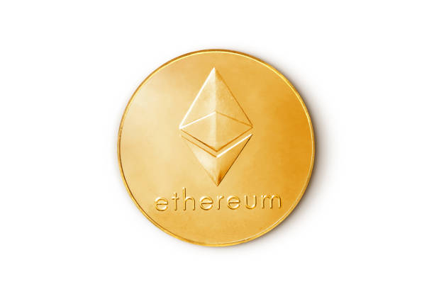 Baku, Azerbaijan - August 24, 2020: Ethereum coin cryptocurrency. Top view isolated on white white background. Cryptocurrency caucasus photos stock pictures, royalty-free photos & images