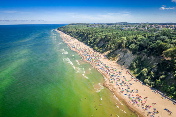 istock Beach with people in Baltic Sea, aerial view 1272373333