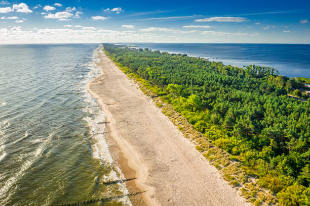 istock Empty beach on peninsula Hel, Baltic Sea, aerial view 1272373418