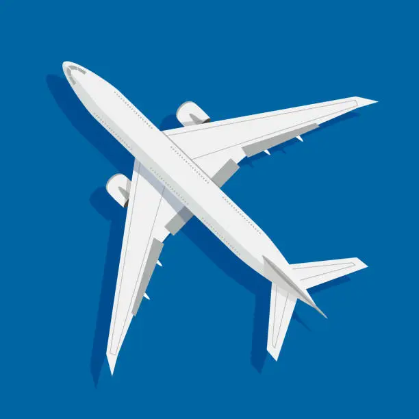 Vector illustration of An airplane on blue background, vector illustration, flat design.