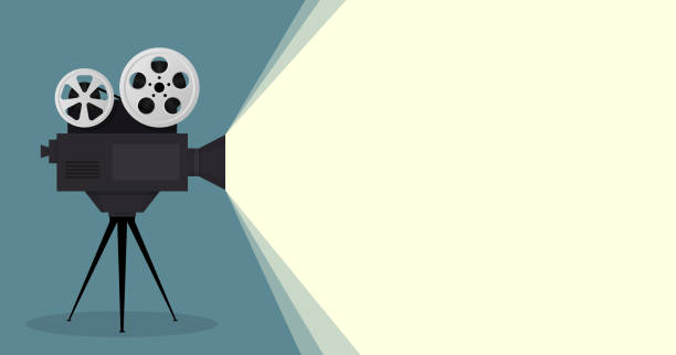 illustrazioni stock, clip art, cartoni animati e icone di tendenza di poster cinematografico con videocamera con posizione per il testo. - theater