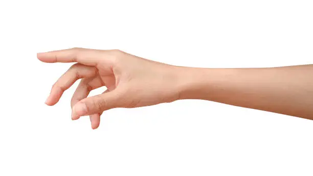 Hand reach and ready to help or receive. Gesture isolated on white background with clipping path. Helping hand outstretched for salvation.