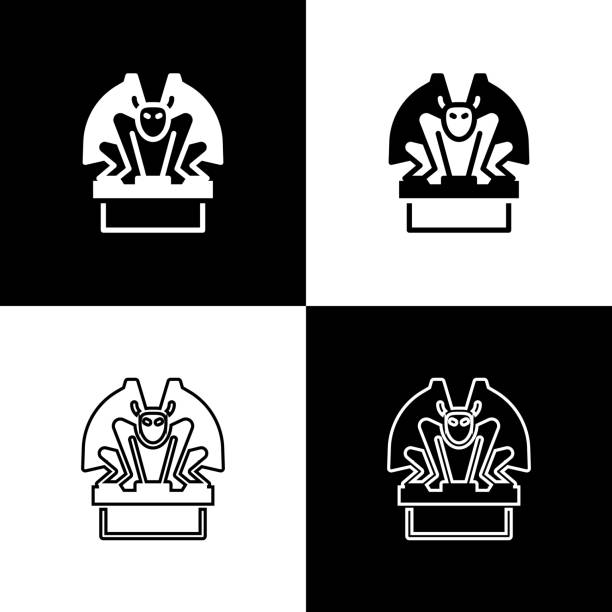 illustrations, cliparts, dessins animés et icônes de placez gargoyle sur l’icône de piédestal isolée sur le fond noir et blanc. vecteur - color image black background mystery french culture