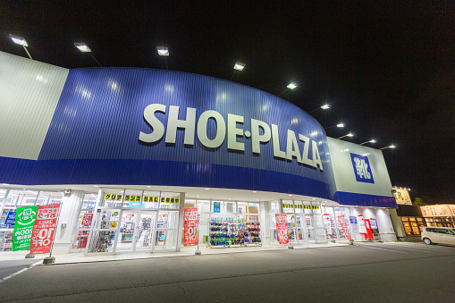 General view of the Shoe Plaza in Chitose, Hokkaido, Japan. It is a shoe store chains in Japan.