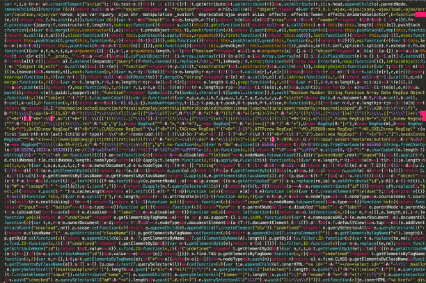 Digital screen with compiled JavaScript code. Writing code on a laptop concept. Coding backgrounds concepts cascading style sheets photos stock pictures, royalty-free photos & images
