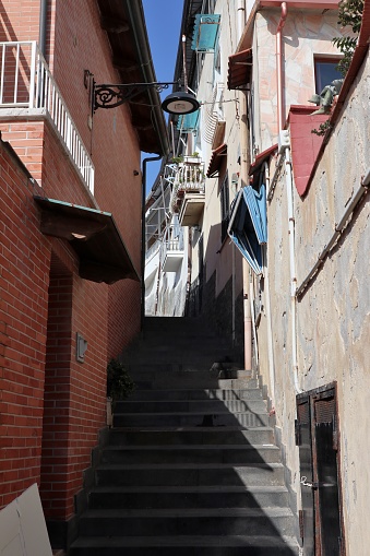 Naples, Campania, Italy - September 8, 2020: Access stairway to the Marechiaro cliff in Posillipo