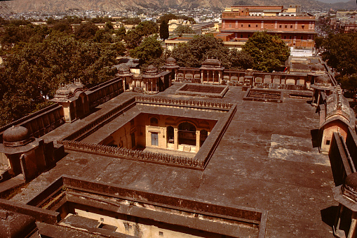 Terrace of City Palace viewed from Hawa Mahal at Jaipur in Rajasthan, India, Asia