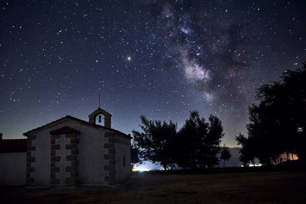istock Starry night with the Milky Way over a small church. 1272382721