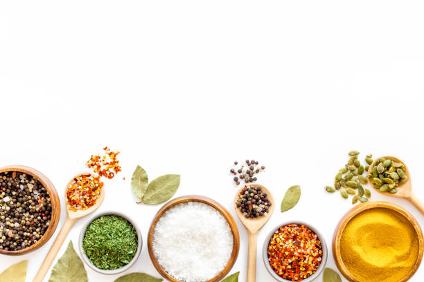 istock Herbs spices and flavoring on kithen desk, top view 1272383820