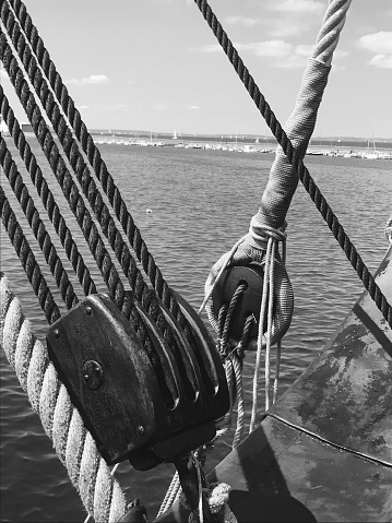 Rope, pulleys and rigging on sailing yacht