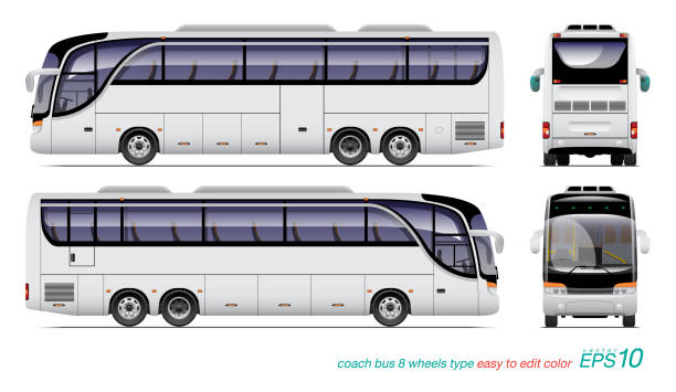 ilustrações, clipart, desenhos animados e ícones de modelo de ônibus de ônibus - bus coach bus travel isolated