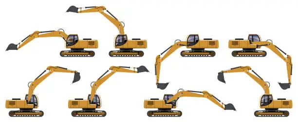 Vector illustration of excavator set