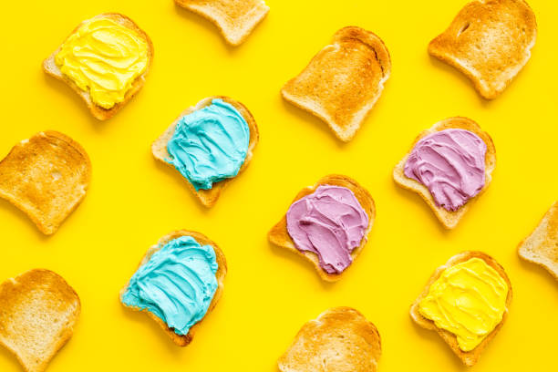 istock Variety spreads on bread slices. Layout top view 1272387874