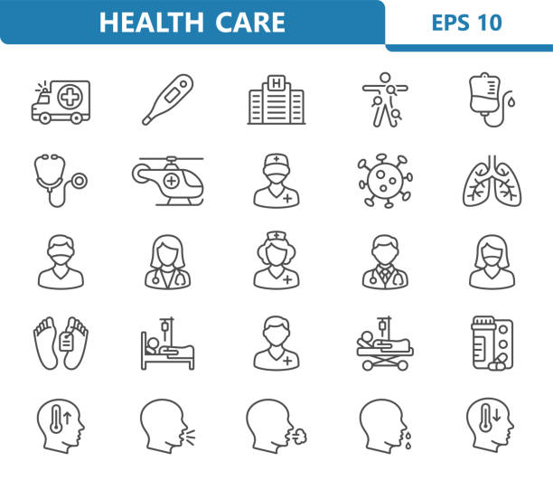 ilustraciones, imágenes clip art, dibujos animados e iconos de stock de iconos de la atención médica - doctor patient