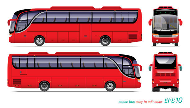 ilustrações de stock, clip art, desenhos animados e ícones de red coach bus template - bus coach bus travel isolated