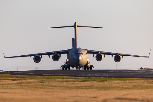 Avalon, Australia - March 1, 2013: Royal Australian Air Force (RAAF) Boeing C-17A Globemaster III military cargo aircraft A41-206 from 36 Squadron based at RAAF Amberley, Queensland on the runway at Avalon airport.