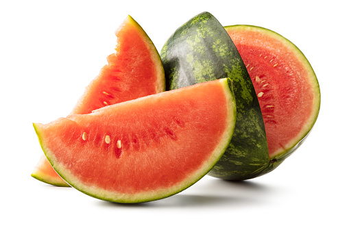 A half of fresh watermelon isolated on white background. File contains clipping path.