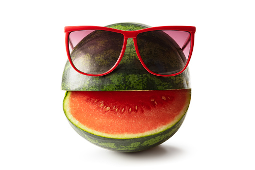 Fruit: Watermelon with Sunglasses Isolated on White Background