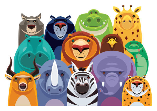 陽気なサファリ動物のグループ - animal cartoon zoo safari点のイラスト素材／クリップアート素材／マンガ素材／アイコン素材