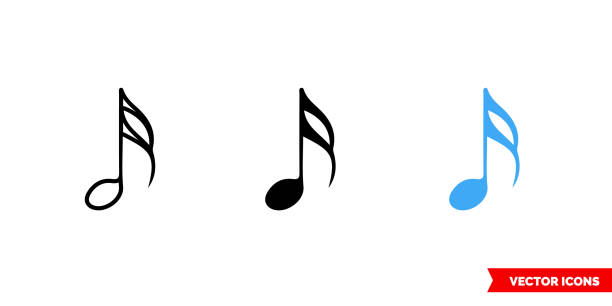 шестнадцатая нота значок 3 типов цвета, черно-белый, наброски. изолированный символ знака вектора - image created 16th century stock illustrations
