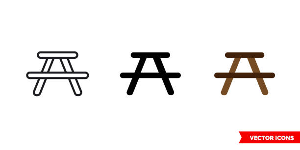 3種類の色のピクニックエリアアイコン、黒と白、アウトライン。分離ベクトル記号記号 - ピクニックテーブル点のイラスト素材／クリップアート素材／マンガ素材／アイコン素材