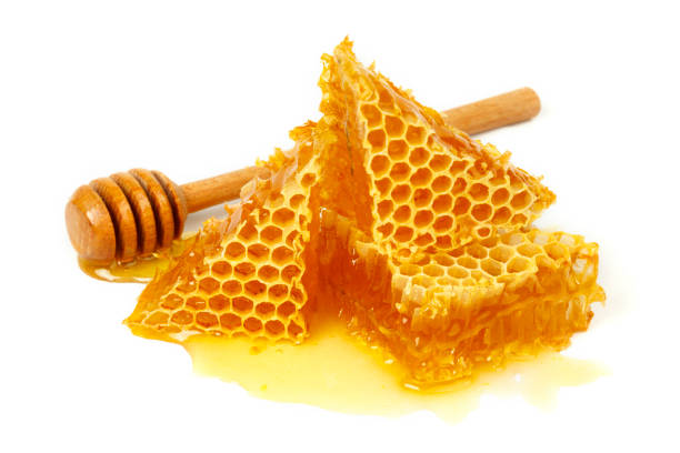 istock Honeycomb and curative propolis isolated on white background. Wild bee honey 1272403255