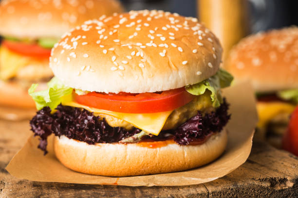 istock fresh chicken burger on wooden table 1272406978