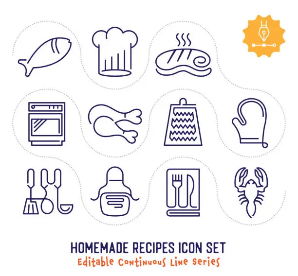 Vector illustration of Homemade Recipes Editable Continuous Line Icon Pack