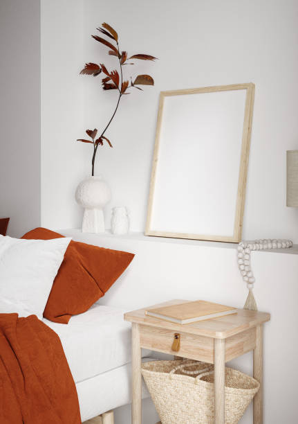 istock Mockup frame close up in bedroom interior background, 3d render 1272409715