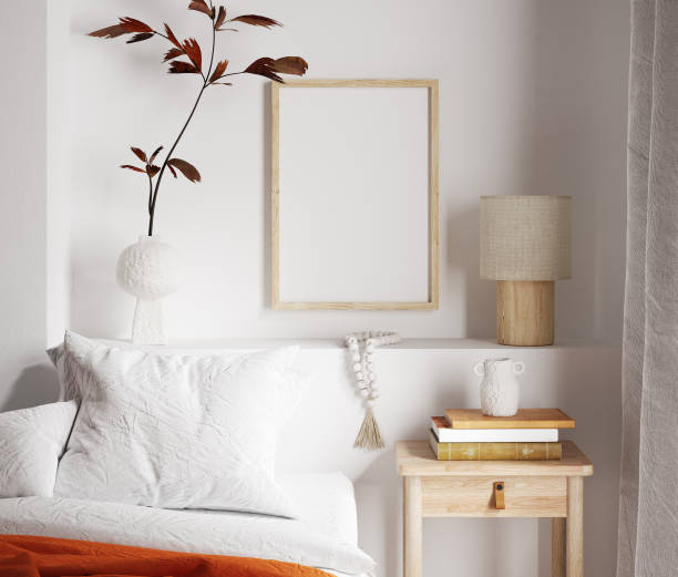 istock Mockup frame close up in bedroom interior background, 3d render 1272409736