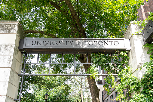 Toronto, Canada - September 12, 2020: One of the gate of University of Toronto. The University of Toronto is a public research university in Toronto, Ontario, Canada.
