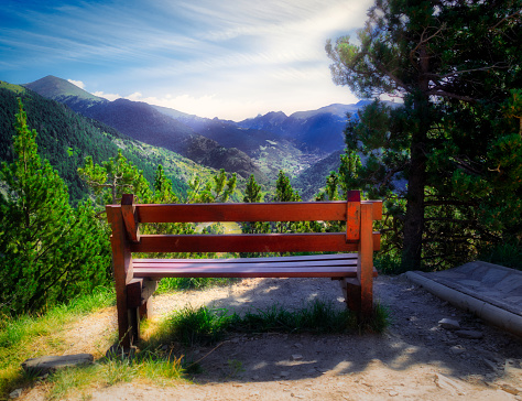 Park bench overlooking National Elk Refuge off North Cache Street at Jackson Hole, Wyoming