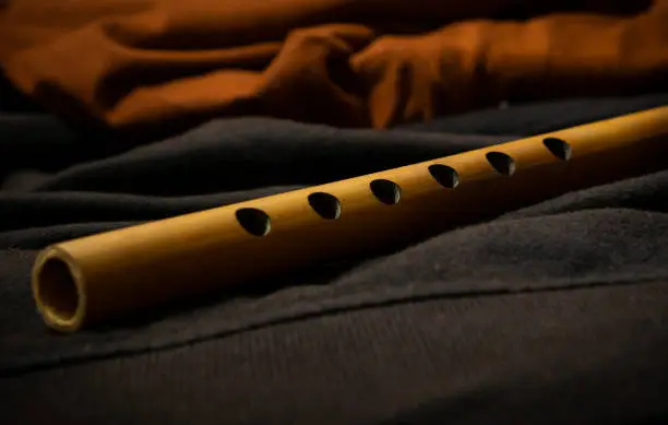 Bamboo flute on a dark background