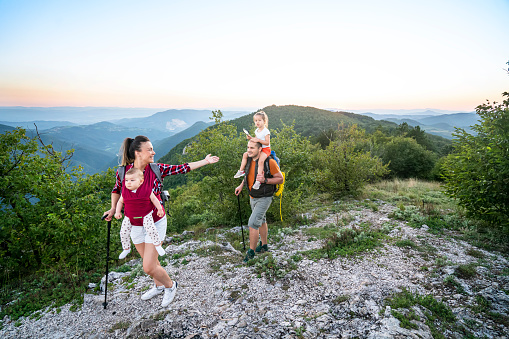 Young family hiking