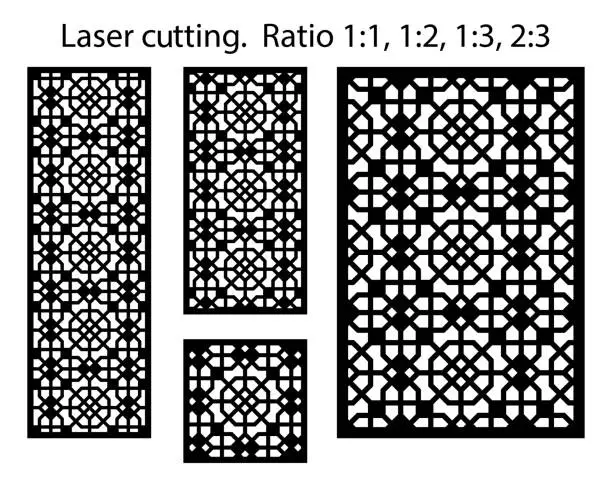 Vector illustration of Shade screen, privacy fence template. Laser cut vector panel, screen, fence, divider. Cnc decorative pattern, jali design, interior element. Islamic , arabic laser cutting