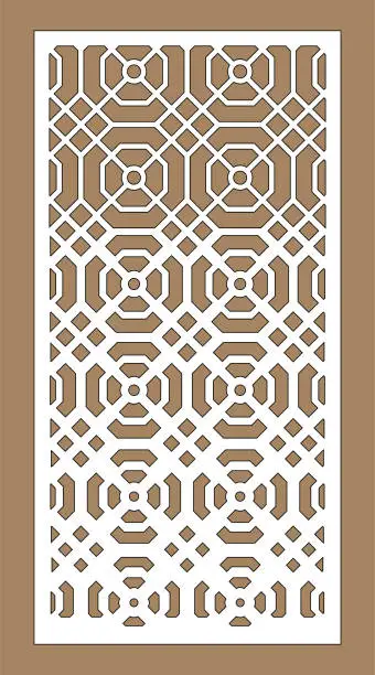 Vector illustration of Laser pattern. Decorative vector panel for laser cutting. Cnc pattern, template for interior partition in arabic style. Ratio 1 to 2