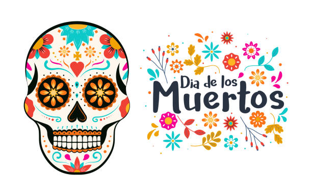 Day of the Dead Day of the dead, Dia de los muertos, banner with colorful Mexican flowers. Fiesta, holiday poster, party flyer, funny greeting card. Vector Illustration skulls stock illustrations