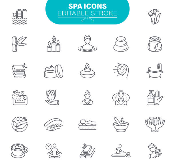 ilustrações de stock, clip art, desenhos animados e ícones de spa icons editable stroke - beauty spa spa treatment health spa orchid