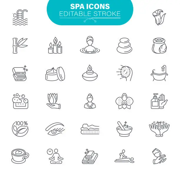 Vector illustration of SPA Icons Editable Stroke