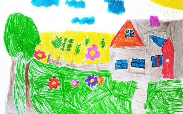 istock Child drawing of a family house 1272417085