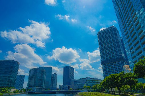Yokohama of the city and blue sky. Shooting Location: Yokohama-city kanagawa prefecture
