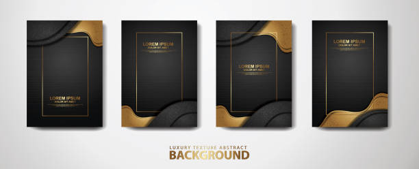 Set of cover design template with overlap layers background with glitters effect and realistic on textured dark background Set of cover design template with overlap layers background with glitters effect and realistic on textured dark background. vector illustration gold metal drawings stock illustrations